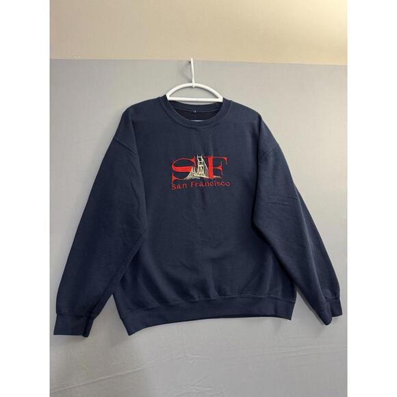Vintage 90s San Francisco Embroidered Pullover Sweatshirt Large (46) Navy Blue - Picture 1 of 5
